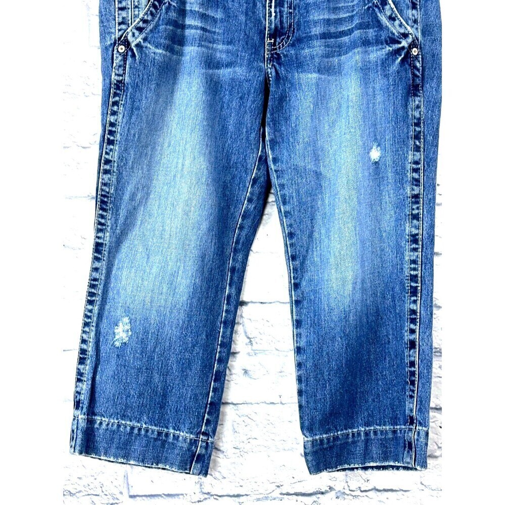 Old Navy Womens Sz 10/12 Ultra Low Waist Denim Jean Cropped Cuffed Distressed - Picture 7 of 12